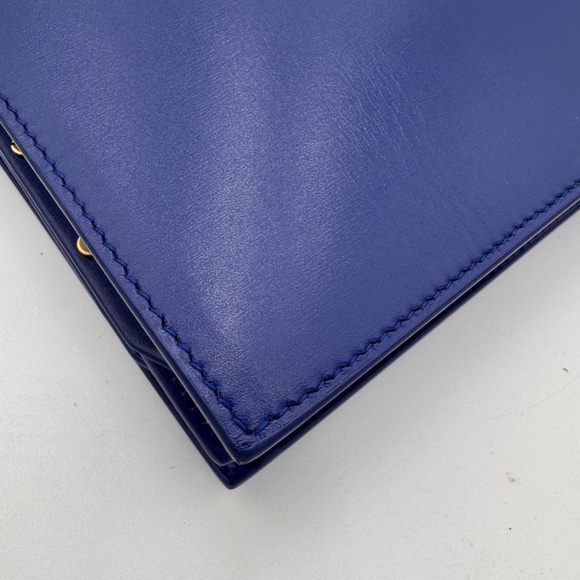 SAINT LAURENT Snooth Calfskin Suede Monogram Cassandra Clasp Bag Bleu Saphr - Picture 10 of 13